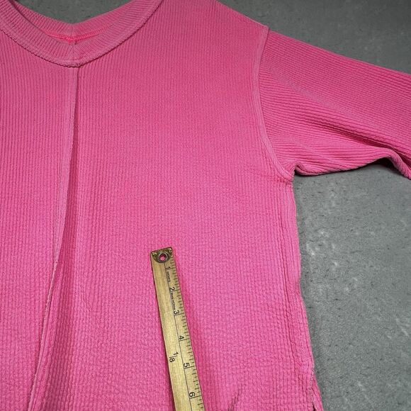 AERIE Sweater S Hot Pink Textured V-neck Oversized Ribbed Sweater Athlesiure - Picture 12 of 13
